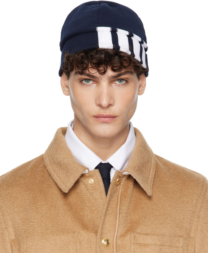Kapica Thom Browne Jersey 4-Bar Loopback Beanie Plava | UJH001A-03037