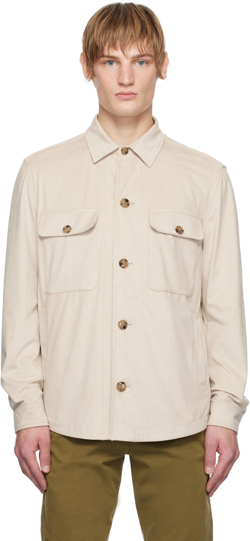 Košulja BOSS Flap Pocket Faux-Suede Jacket Bež | 50535666
