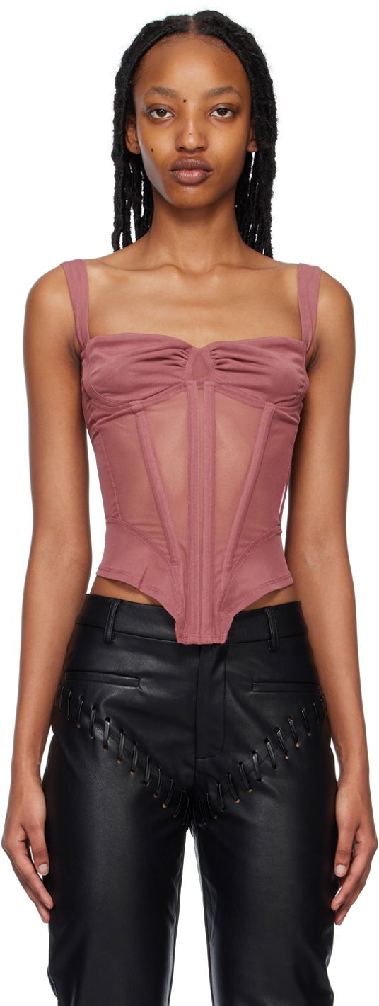 Majica bez rukava Miaou Miaou Deville Mesh Corset Tank Top Ružičasta | 7034PM1CUR