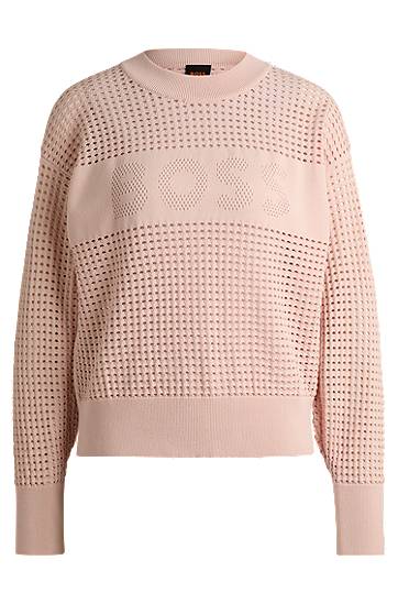 Džemper BOSS BOSS Open-Knit Logo Sweater Ružičasta | 50510202