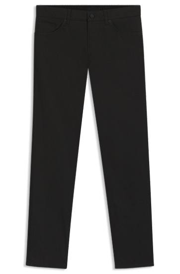 Hlače BOSS Regular-Fit Cotton-Blend Satin Trousers Crna | 50543955