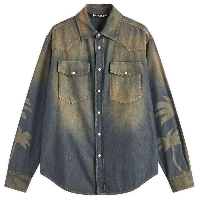 Košulja Palm Angels Laser Palm Denim Shirt Plava | PMYD019S25DEN0016009