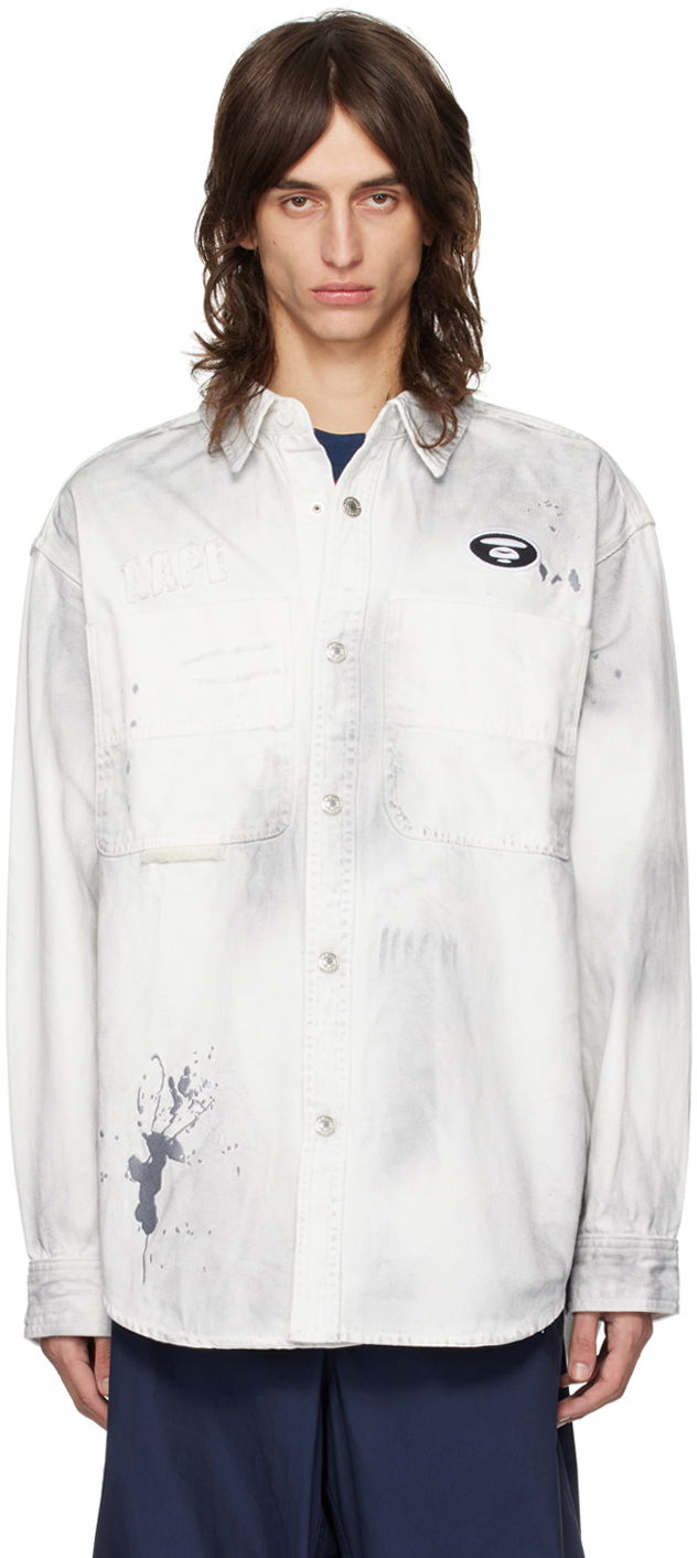 Košulja AAPE by A Bathing Ape AAPE by A Bathing Ape Embroidered Denim Shirt Bijela | AAPSTM8480XXMWHB