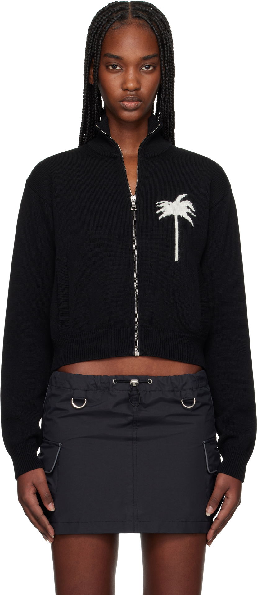 Džemper Palm Angels Palm Angels Palm Inlay Knit Track Jacket Crna | PWHA061S25KNI0011003