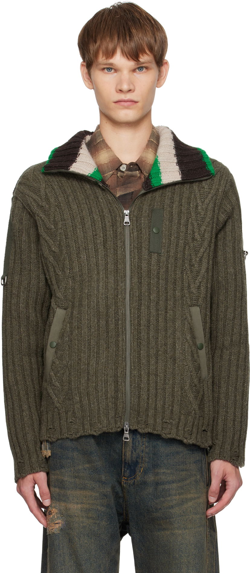 Džemper Andersson Bell Andersson Bell Stripe High-Neck Zip-Up Sweater Zelena | atb1344m