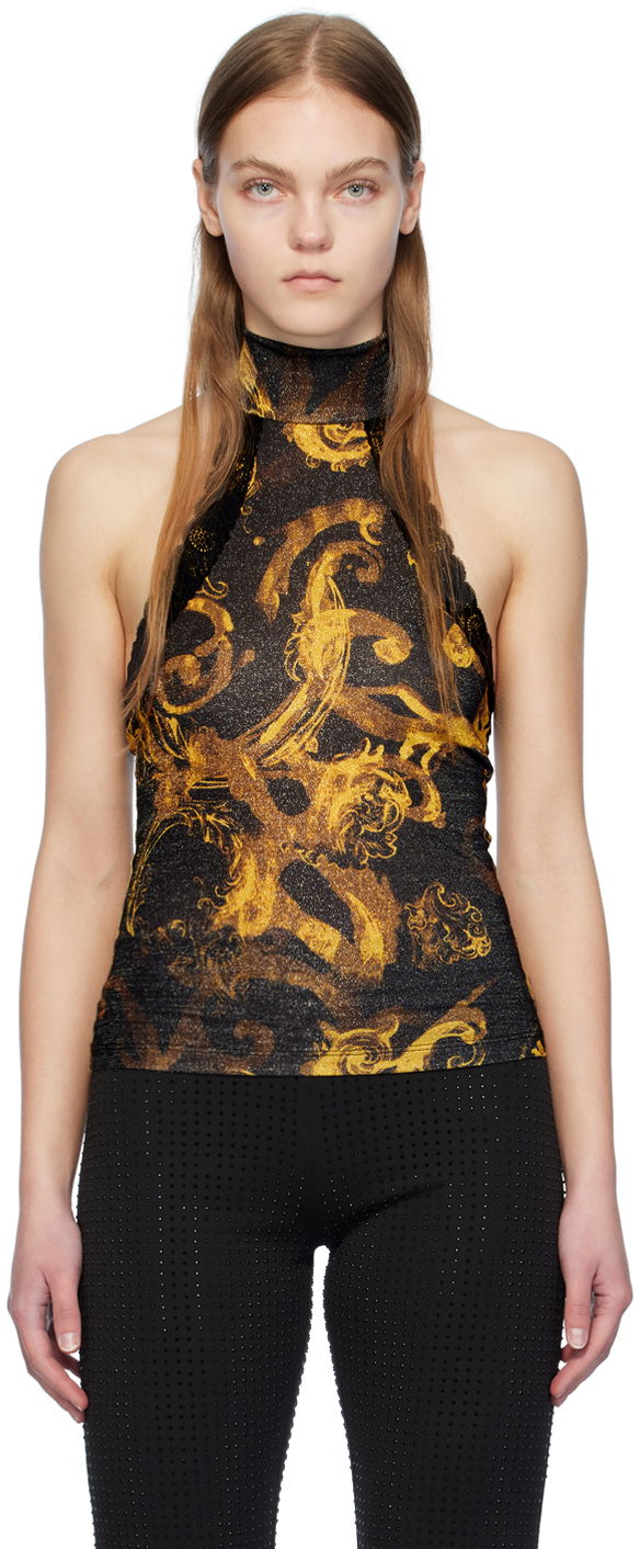 Majica bez rukava Versace Jeans Couture Black Watercolor Couture Camisole Crna | E76HAM6A1_EJS347