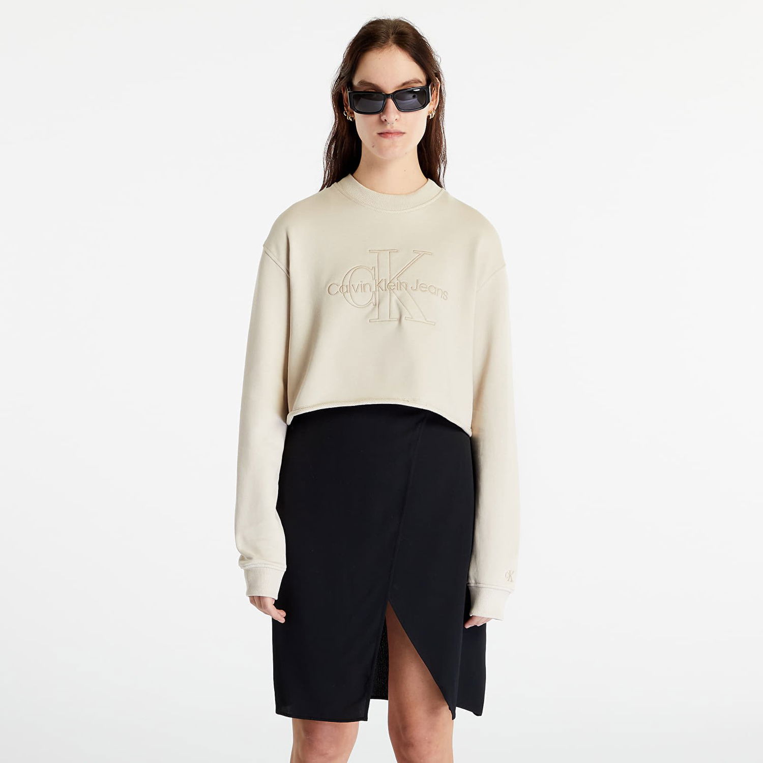 Dukserice CALVIN KLEIN Cropped Embroidered Sweatshirt Bež | J20J220696 ACI, 1