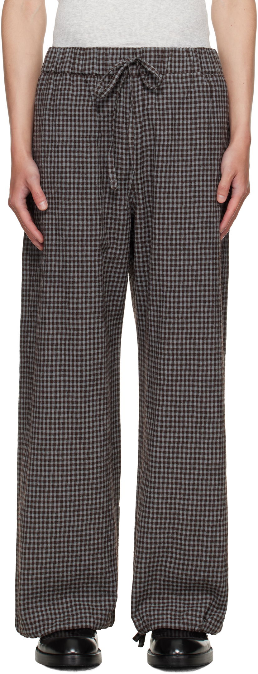 Hlače sage NATION SAGE NATION Siesta Gingham Lounge Pants Smeđa | S140 SIESTA TROUSER WOOL COTTO