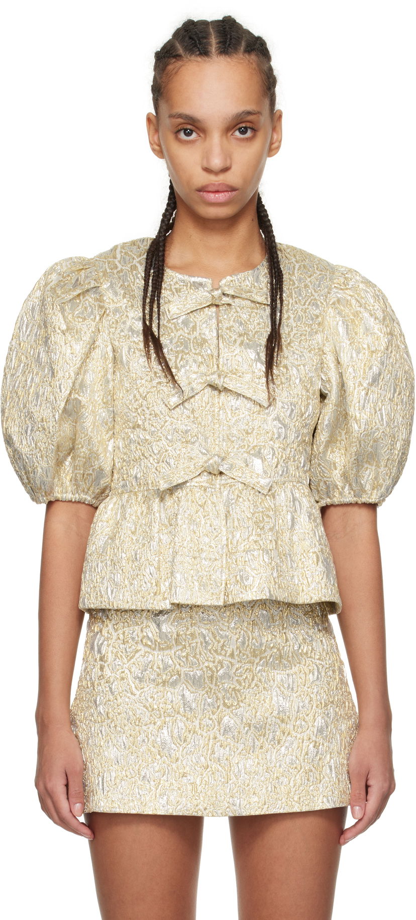 Suknja GANNI GANNI Peplum Tie String Blouse Metalik | W0329