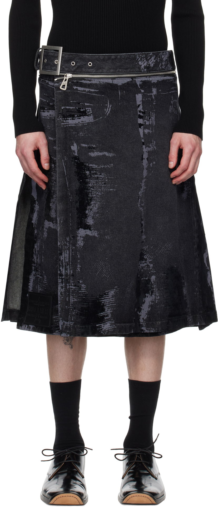 Suknja Jean Paul Gaultier Jean Paul Gaultier 'The Flocked' Denim Kilt Crna | 25/33-F-JU161-D016-06