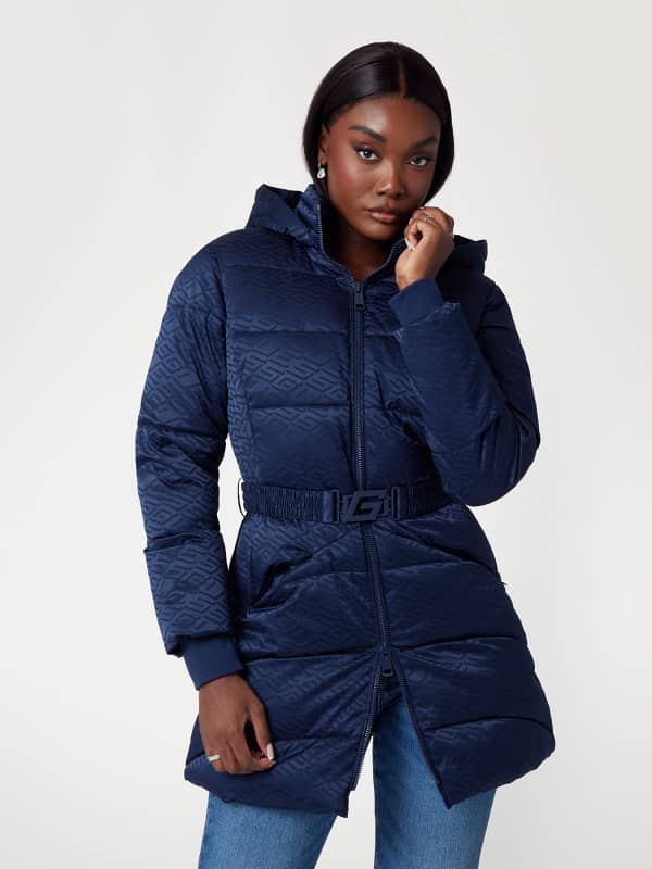 Pernata jakna GUESS Puffer Jacket With Belt Plava | W4BL58WGL72