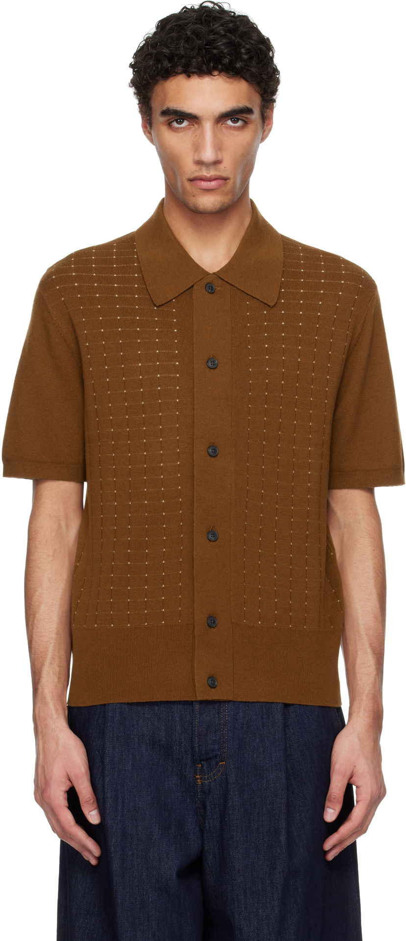 Džemper Tiger of Sweden Tiger of Sweden Araawen Merino Wool Knit Polo Shirt Smeđa | 112165