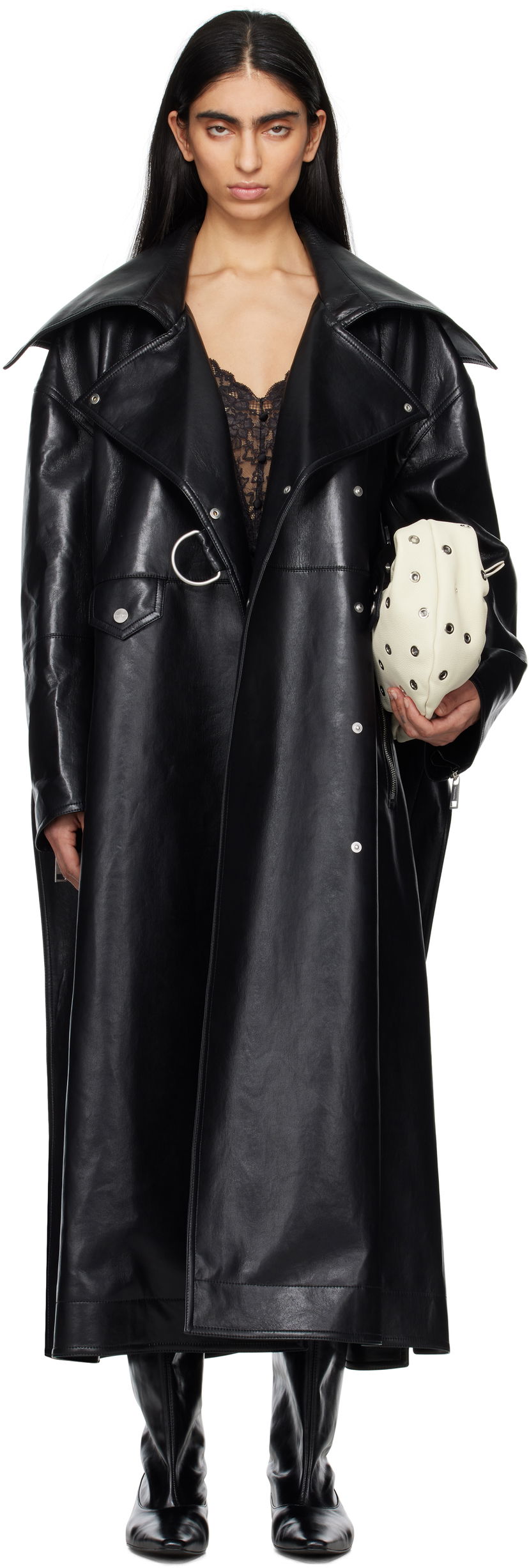 Trenčkot Nanushka Nanushka Teca Regenerated Leather Trench Coat Crna | NW25RSOW14099