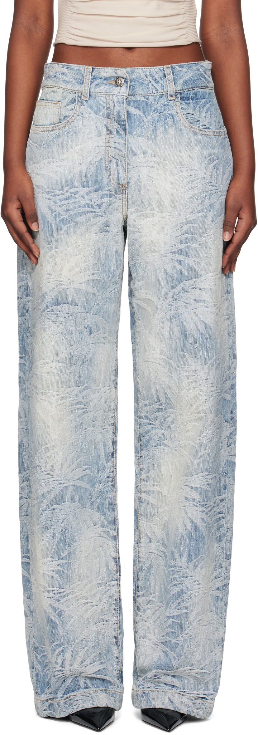 Jeans Palm Angels Palm Angels Palms Jacquard Loose Jeans Plava | PWYB041S25DEN0024440
