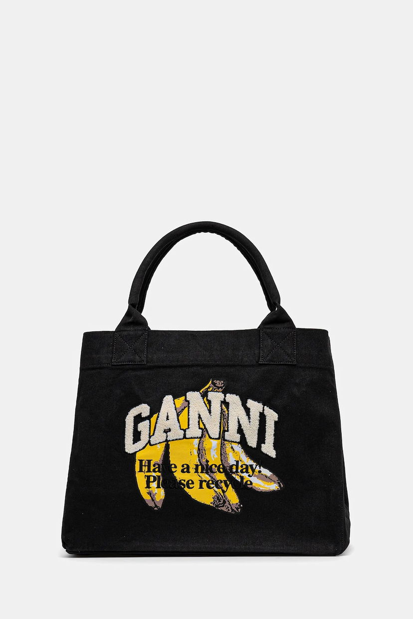 Tote bag GANNI GANNI Shopper XXL Pocket Banana Print Tote Bag Crna | A6896