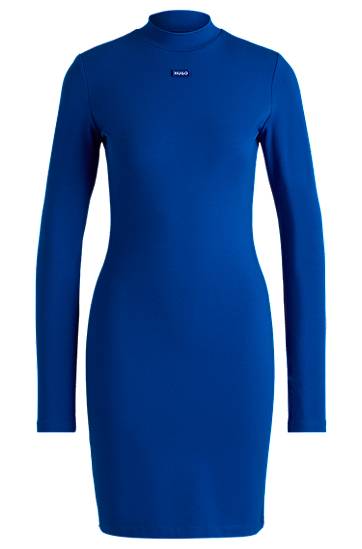 Haljina BOSS HUGO Bodycon Stretch Cotton Dress with Logo Badge Plava | 50531138