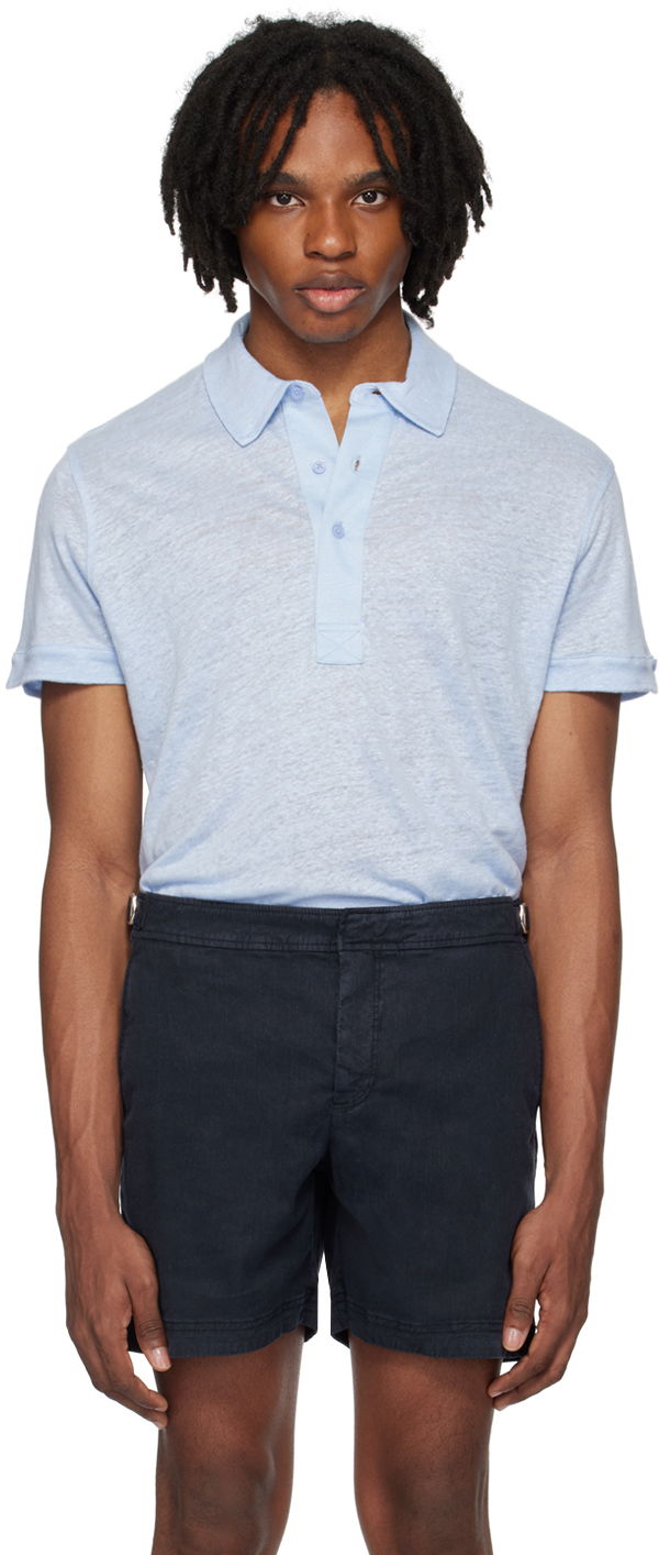 Polo majica Orlebar Brown Linen Polo Shirt Plava | 278987