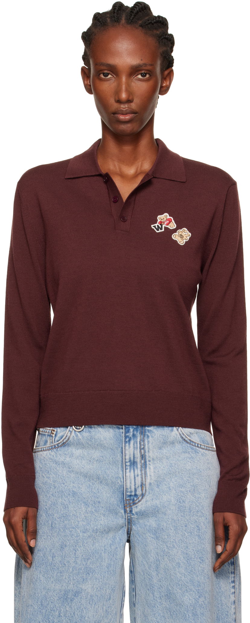 Polo majica We11done We11done Double Patched Knit Polo Tamnocrvena | WD-KT2-25-679-W-WN
