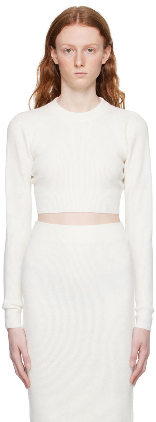 Crop top BOSS Ribbed Knit Crop Sweater Bijela | 50482407 10246252