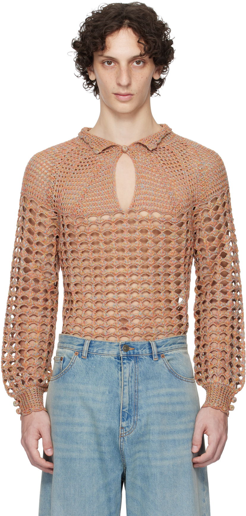 Džemper Valentino Valentino Cotton & Linen Knit Polo Sweater Narančasta | 6V0KC34AAUTAH2