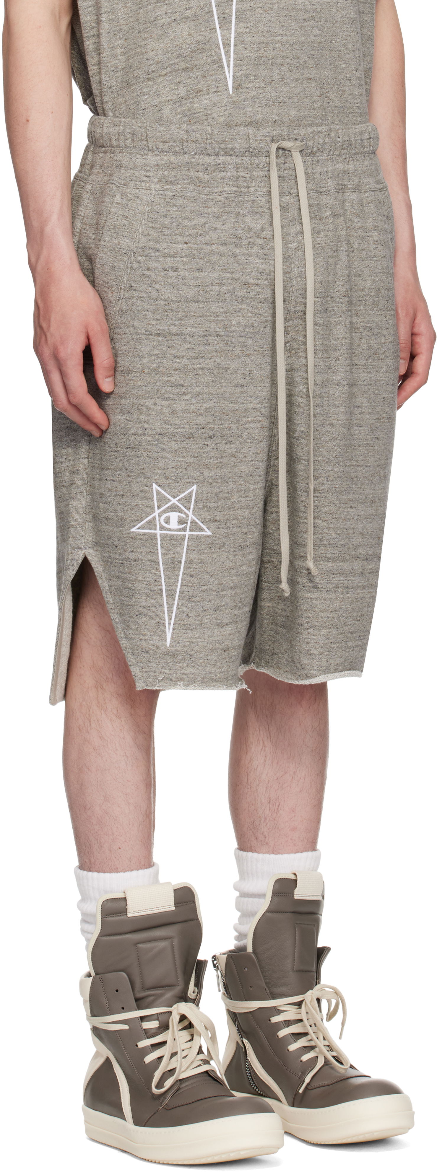 Kratke hlače Rick Owens Rick Owens Champion Edition Beveled Pods Shorts Siva | CM01E1687 CHMJ MELANGE JERSEY, 1