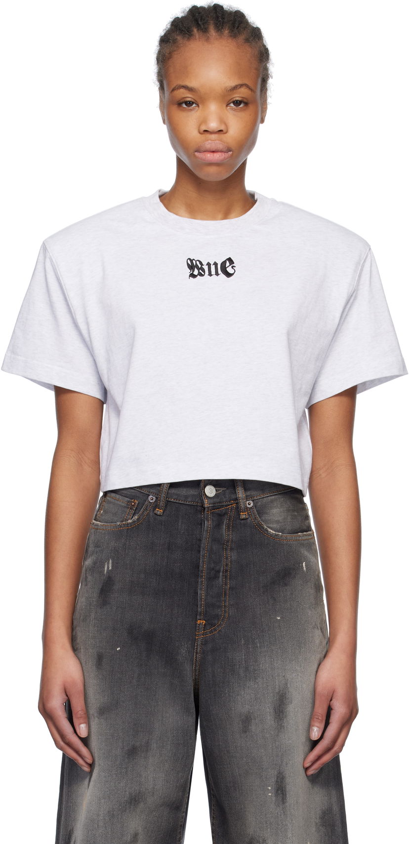 Crop top We11done We11done Cropped T-Shirt with Shoulder Pads Siva | WD-TT0-25-712-W-GY