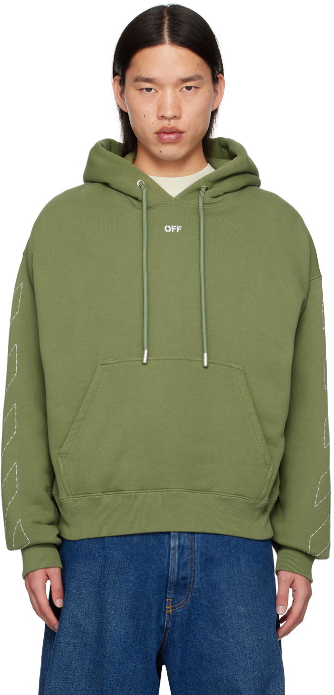 Dukserice Off-White Green Off Stitch Skate Hoodie Zelena | OMBB085F24FLE0015801