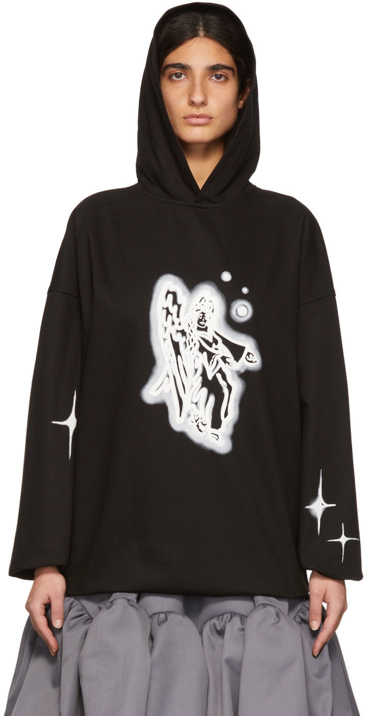 Dukserice We11done We11done Cotton Angel Graphic Hoodie Crna | WD-BL1-22-130-U-BK