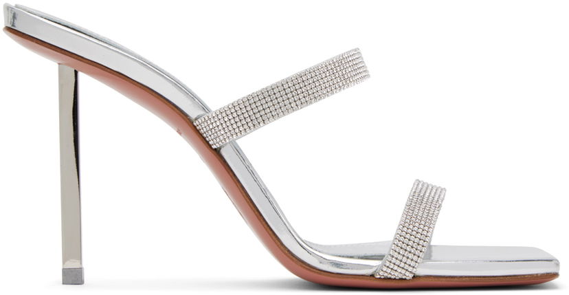 Dodaci Amina Muaddi Amina Muaddi Rih Crystal-Embellished Slipper Sandals Metalik | RIH SLIPPER METAL MESH