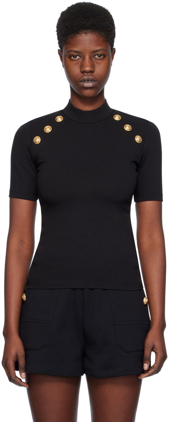 Majica kratkih rukava Balmain Mock Neck T-Shirt Crna | CF1EF090JH30