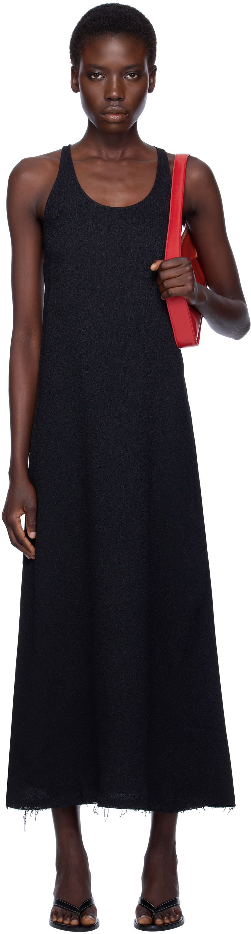 Haljina TOTEME TOTEME Scoop-Neck Sablé Midi Dress Crna | 243-WRD4142-FB0240