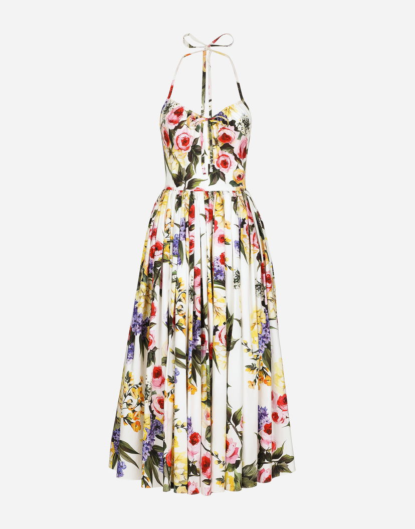 Haljina Dolce & Gabbana Dolce & Gabbana Garden Print Cotton Midi Dress Bijela | F6HABTHS5Q1HA4YB