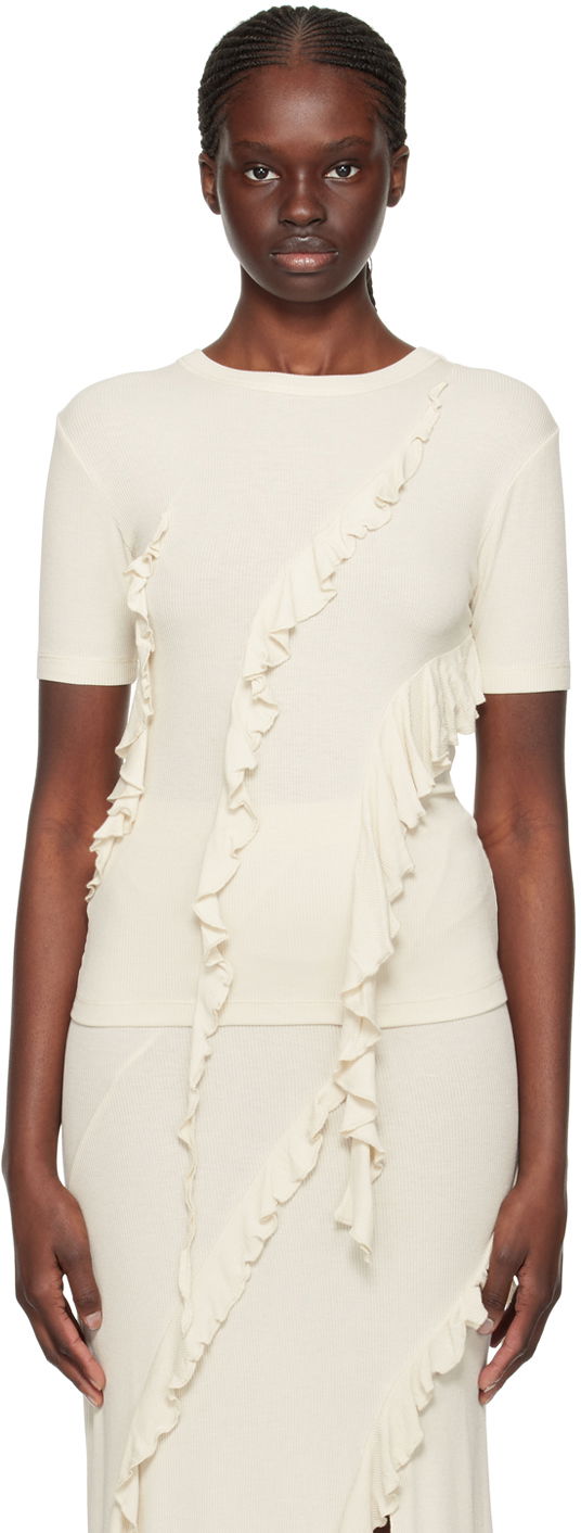 Majica kratkih rukava Acne Studios Ruffle T-Shirt Bež | AL0400-