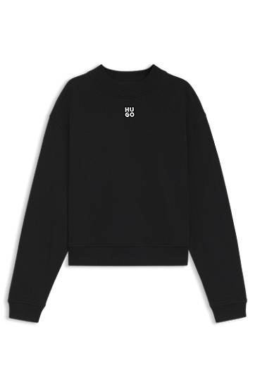 Džemper BOSS Relaxed Fit Cotton Terry Sweatshirt with Stacked Logo Crna | 50527463