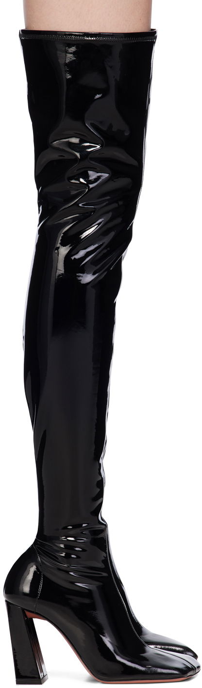 Njega cipela Amina Muaddi Amina Muaddi Marine Stretch Thigh-High Boots Crna | MARINE STRETCH BLOCK HEEL LATEX, 0