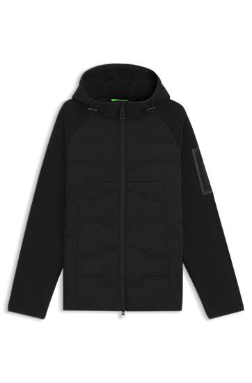 Jakna BOSS Water-repellent Hybrid Jacket with Quilting and Teddy Fleece Crna | 50544566, 0