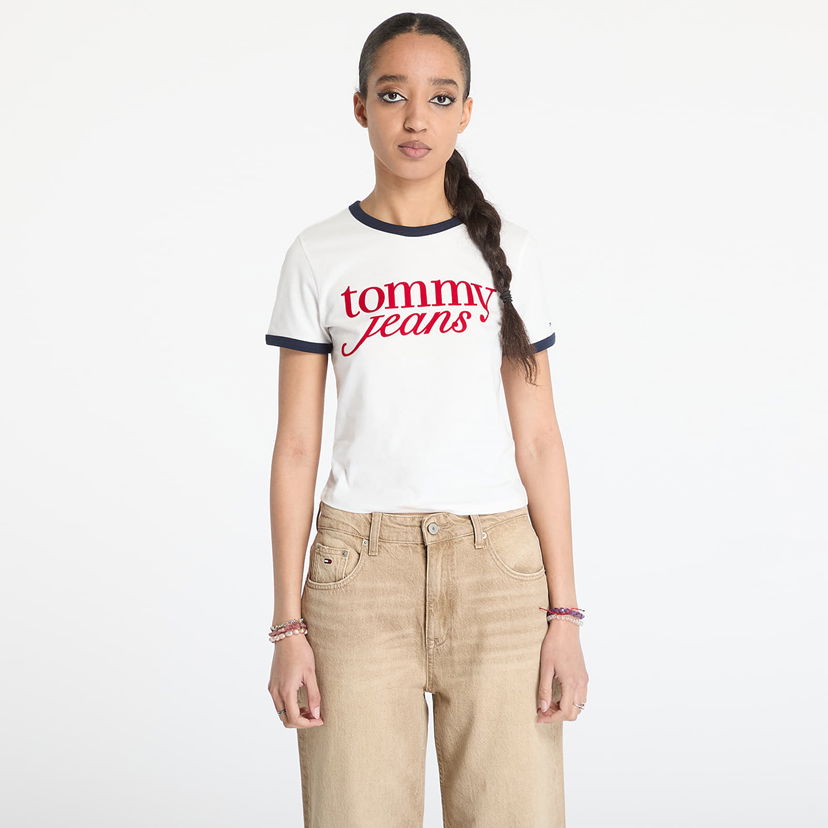 Crop top Tommy Hilfiger Tommy Jeans Slim Script T-Shirt Bijela | DW0DW20631 YBL