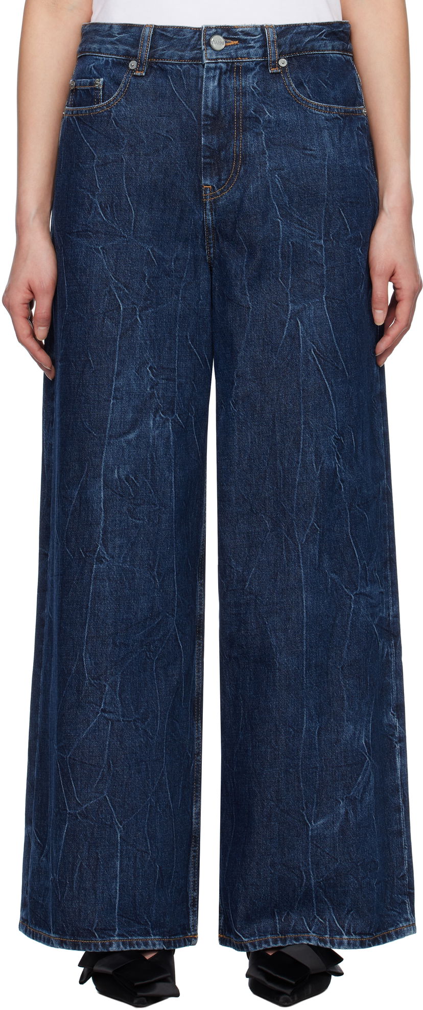 Jeans GANNI GANNI Crinkled Future Denim Marri Wide-Leg Jeans Plava | J1593