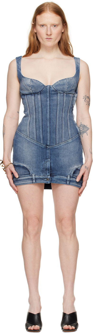 Haljina Off-White Blue Upside Down Denim Minidress Plava | OWYM030S24DEN0014000