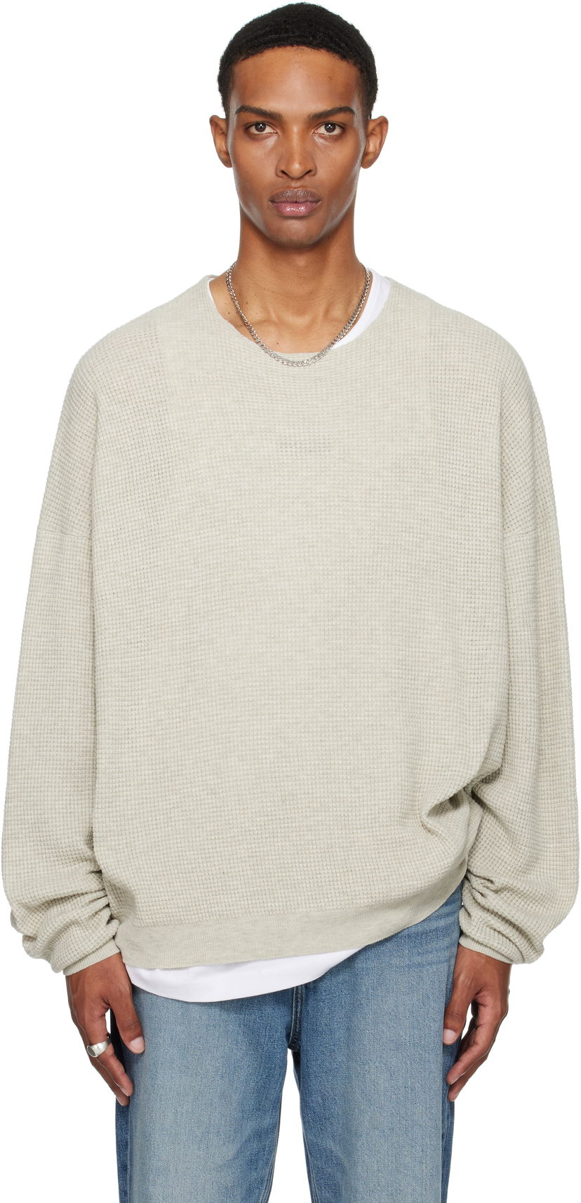 Dukserice Fear of God Fear of God ESSENTIALS Waffle Long Sleeve Crewneck Sweatshirt Siva | 192SP256162F