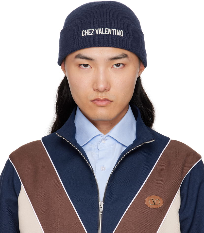 Kapica Valentino Valentino 'Chez Valentino' Wool Beanie Tamnoplava | 7Y2HB02RFZL