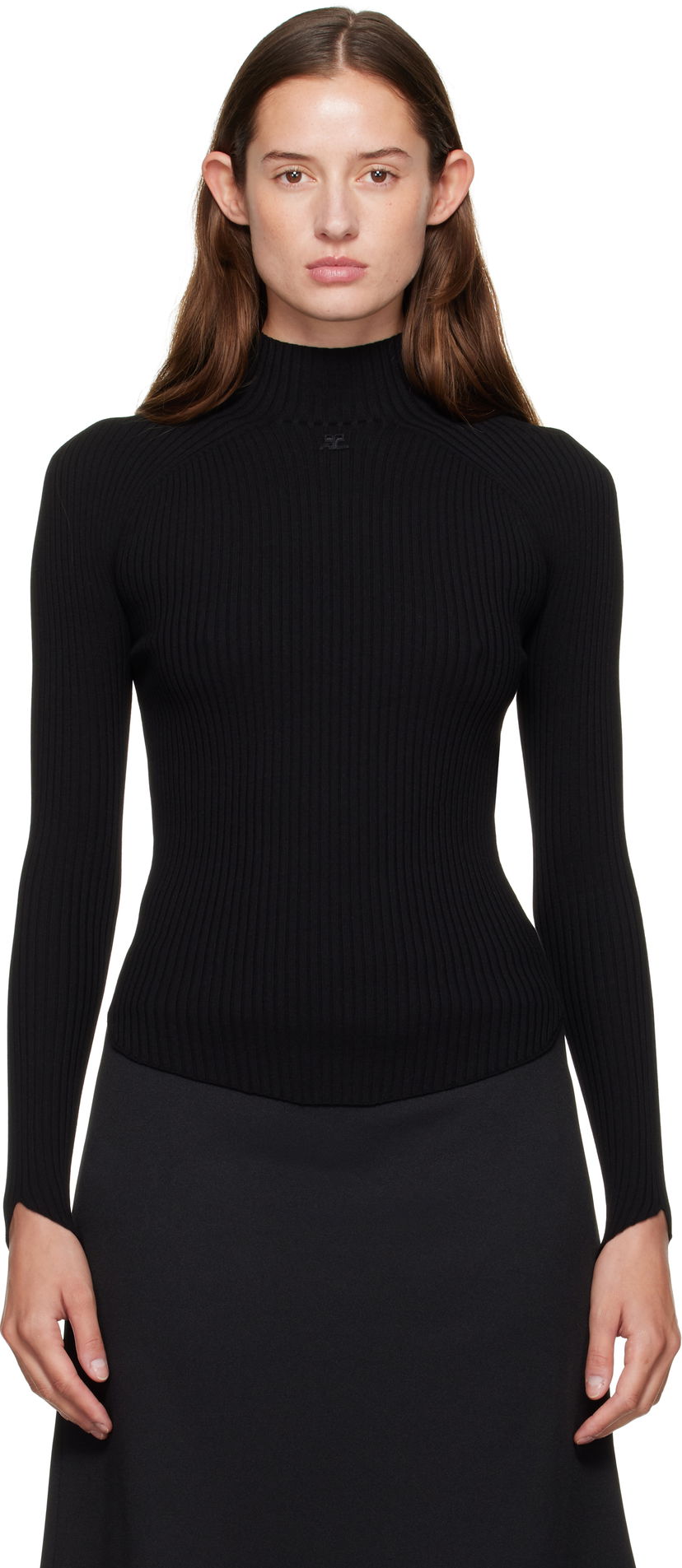 Džemper Courrèges Courrèges Ribbed Mock Neck Sweater Crna | 325MPU251FI0001