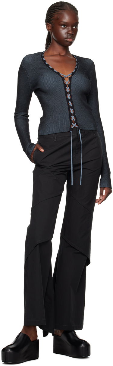 Džemper Dion Lee Lace-Up Ribbed Cardigan Crna | C7222F23, 3