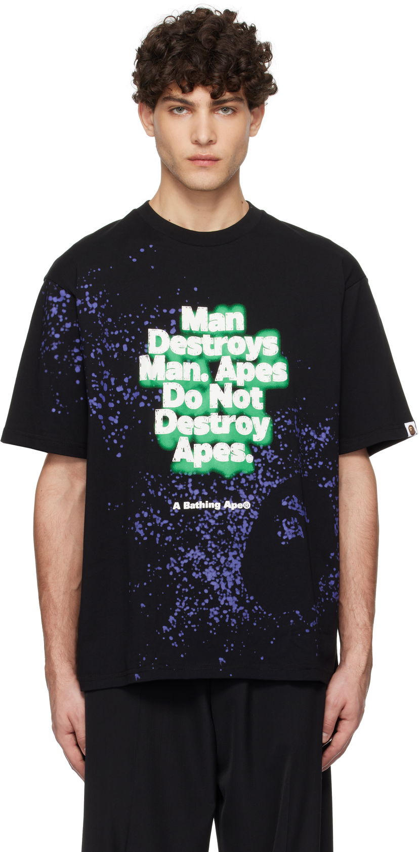 Majica kratkih rukava BAPE Spray Print Slogan T-Shirt Crna | 001CSK801313M