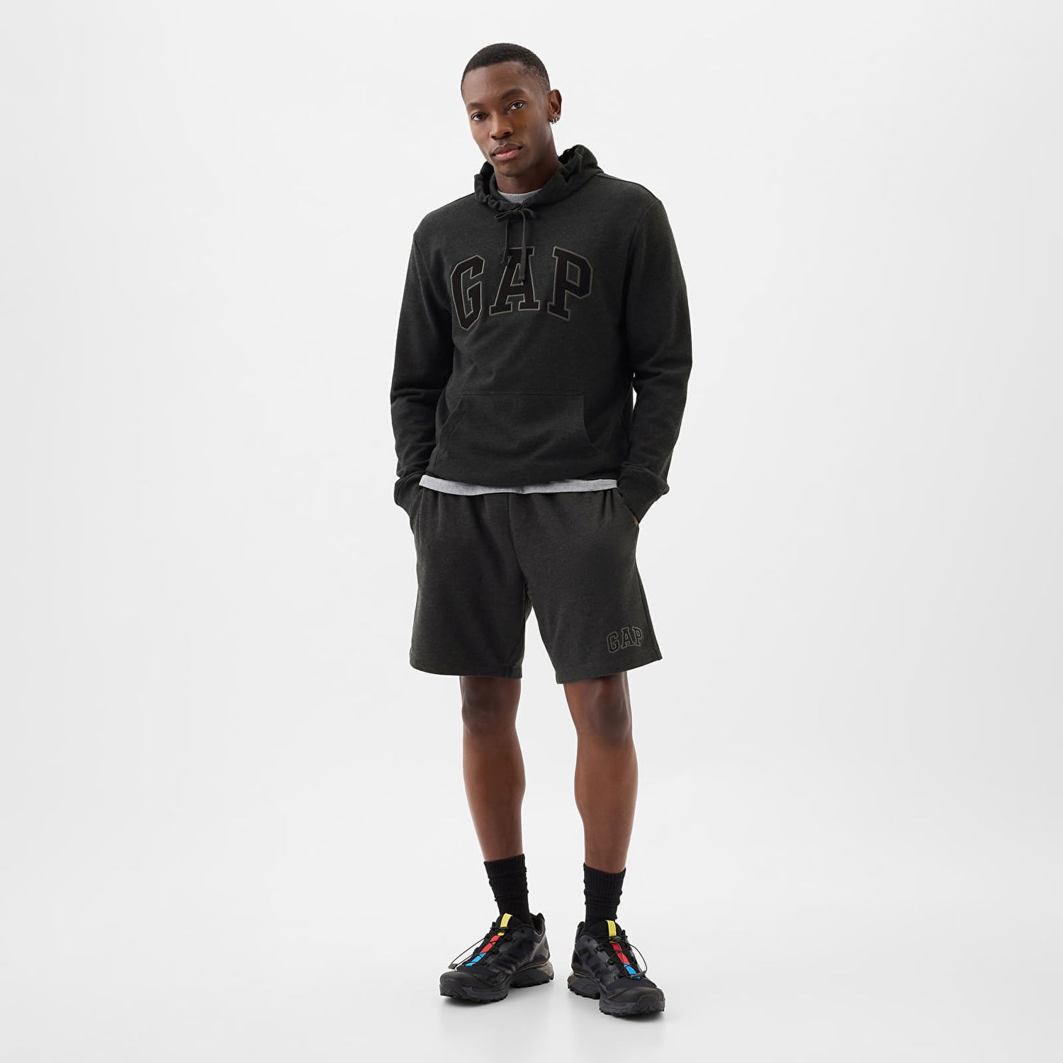 Dukserice GAP French Terry Pullover Logo Hoodie B85 Charcoal Heather Siva | 868453-00, 1