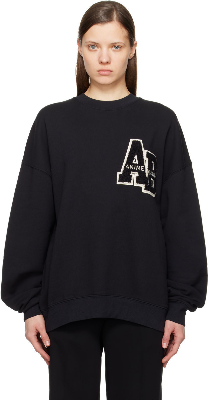 Džemper Anine Bing Anine Bing Miles Oversized Letterman Sweatshirt Crna | A-08-10074-BLK1