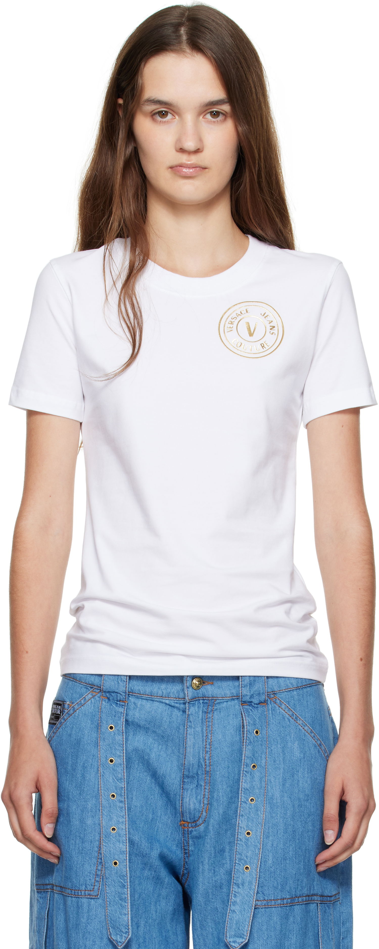 Majica kratkih rukava Versace Versace Jeans Couture Jersey Stretch T-Shirt Bijela | E79HAHT01_ECJ03T, 0