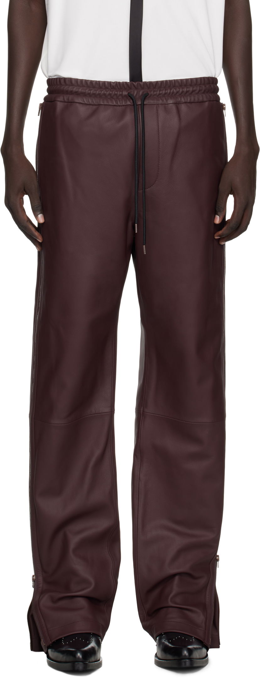 Hlače Acne Studios Acne Studios Regular Fit Leather Pants Tamnocrvena | BK0695-