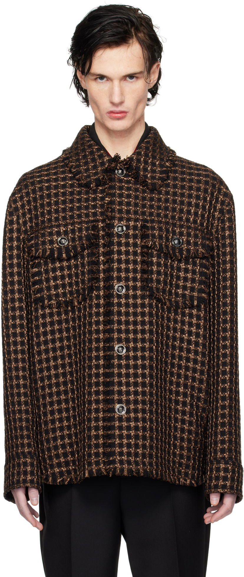 Jakna Versace Tweed Overshirt Jacket Smeđa | 1017402_1A12329