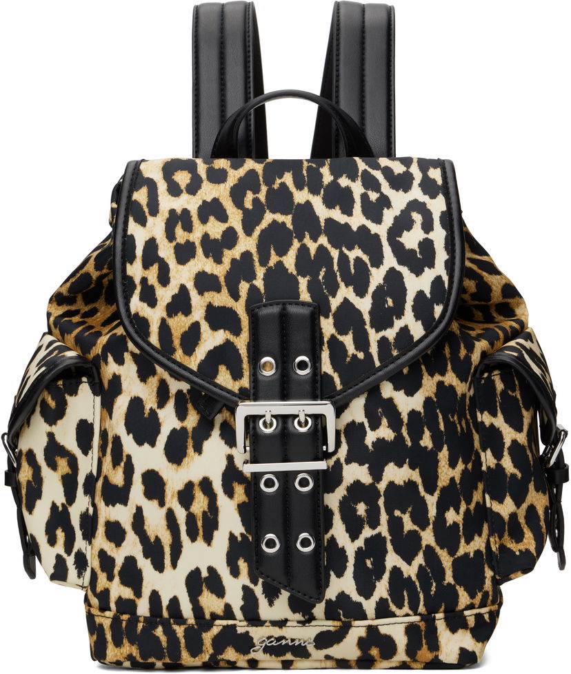Ruksak GANNI Ganni Leopard Print Small Nylon Bucky Backpack Bež | A6617